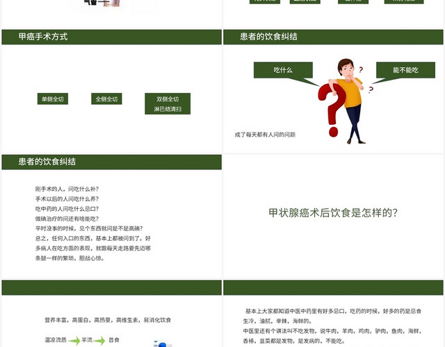 绿色简约风甲状腺甲状腺癌术后饮食护理PPT模板