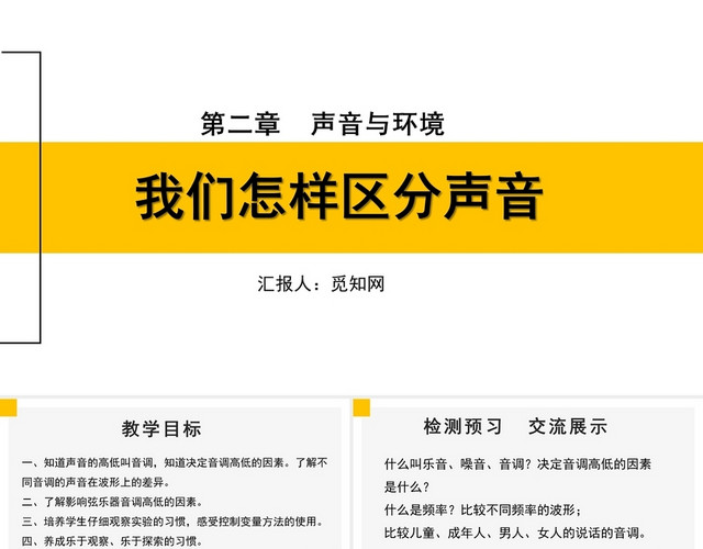 黄色简约风我们怎么区分声音PPT模板