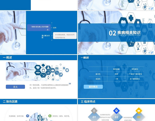 蓝色PPT简约风商务风护士工作总结PPT患者护理PPT多发伤护理查房