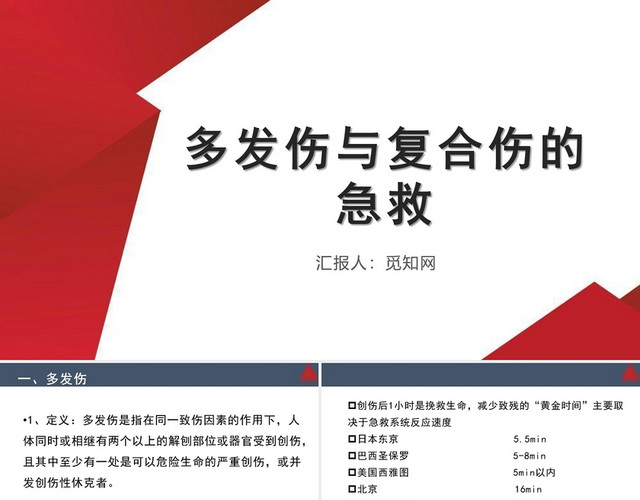 红色简约风多发伤与复合伤的急救PPT模板