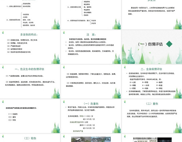 绿色简约风多发伤患者的评估及搬运PPT模板