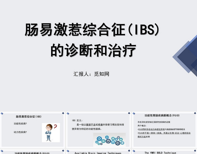 灰色简约风肠易激综合征IBS的诊断和治疗PPT模板