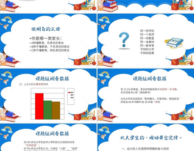 蓝色卡通风家庭教育家长会PPT家庭教育培训讲座课件