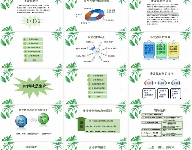 绿色简约风多发性创伤的急救与护理PPT模板