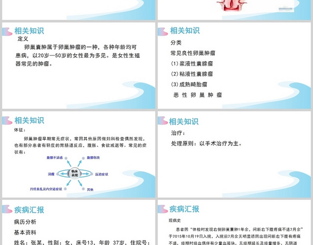 粉色简约风一例卵巢囊肿患者的教学查房医疗护理PPT模板