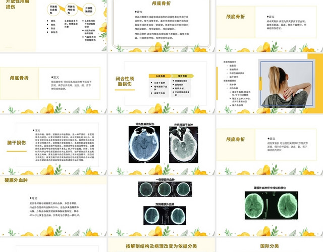 黄色简约清晰医学护理颅脑损伤护理查房