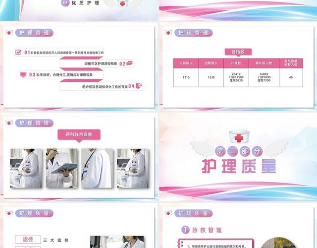 简约渐变粉色线条护士长述职护士述职工作汇报PPT模板