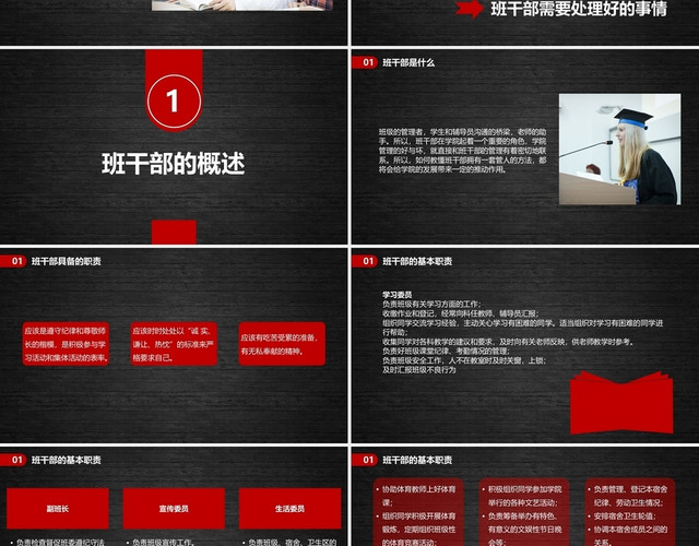 红黑色简约大学生班干部培训课件PPT学生干部培训