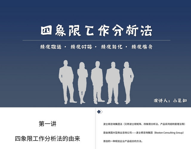 蓝色商务风说课课件四象限工作分析法PPT模板