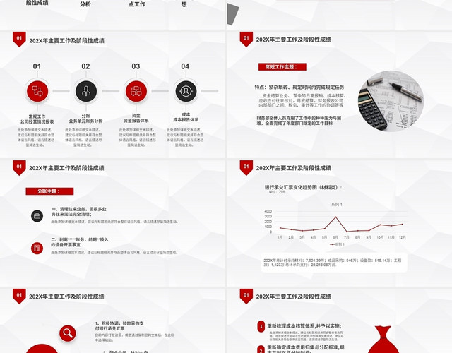 红色简约商务企业财务部年终工作总结PPT财务工作总结