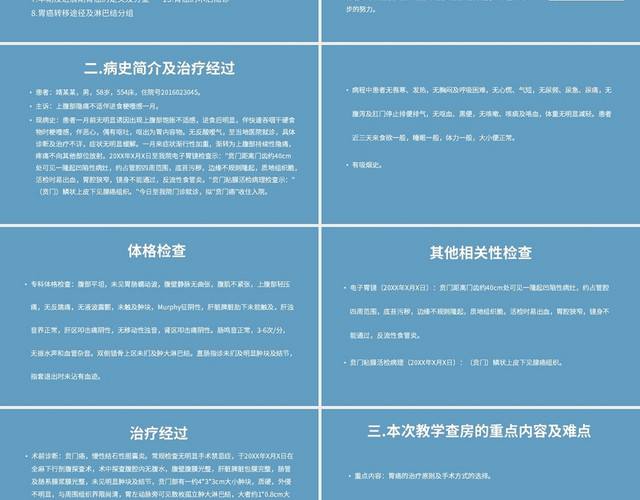 蓝色简约风说课课件胃癌教学查房PPT模板