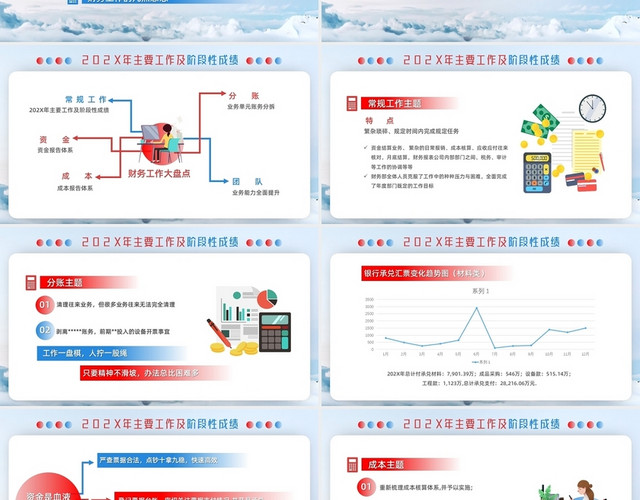 简约创意红蓝撞色风财务部年度工作总结工作汇报PPT模板