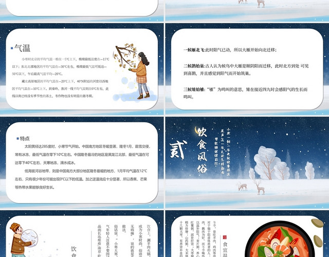 蓝色简约卡通小寒二十四节气介绍PPT模板