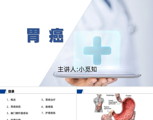 蓝色医疗医院风胃癌护理查房教学课件PPT