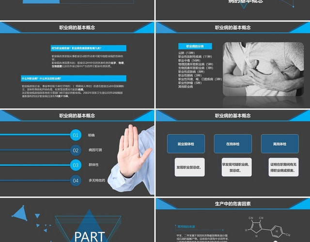 蓝色简约职业病形成与防护培训课件PPT企业职业健康教育培训