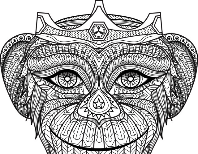 黑白卡通猴子简笔画矢量素材