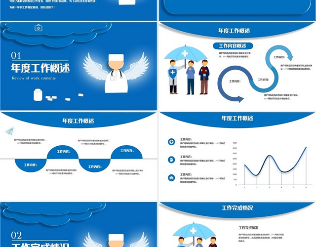 蓝色简约风医疗年终总结主题PPT模板