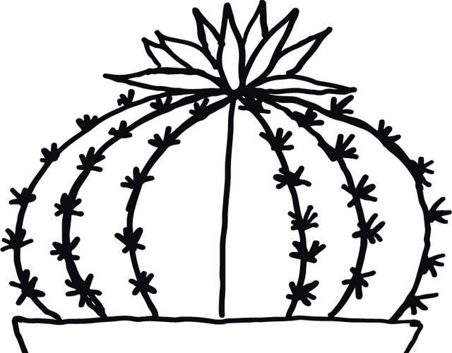 黑白卡通仙人掌简笔画矢量素材