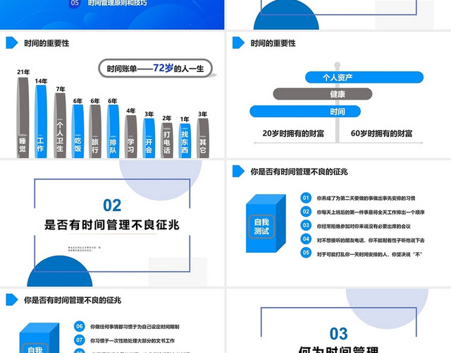 蓝色商务风时间管理简约大气人力资源培训动态PPT模板