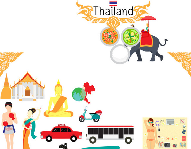 卡通泰国旅游矢量图