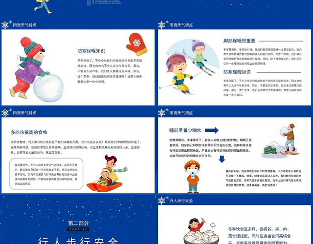 蓝色简约风冬季安全雨雪天出行安全和保暖知识PPT模板