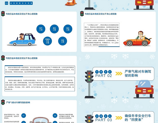 蓝色卡通风冬季行车安全培训PPT模板