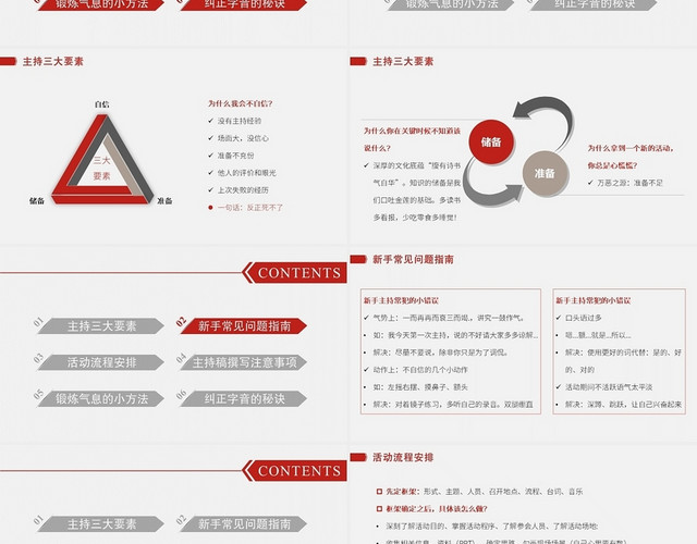 红色简约风主持人培训课程主持人必备基础知识PPT模板