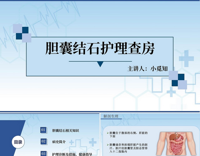 蓝色简约实用通用胆囊结石护理病房护理工作总结胆囊结石护理查房