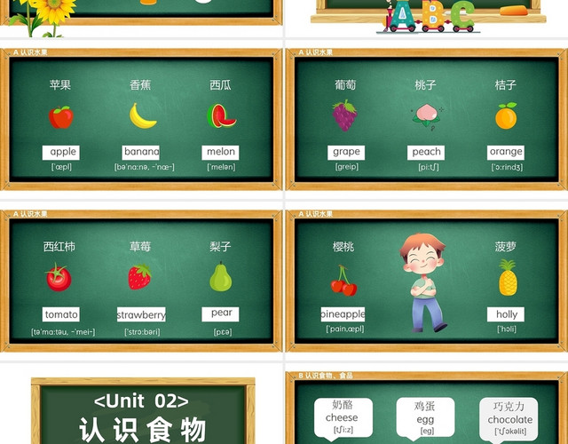 绿色幼儿小学生常见英语单词PPT模板