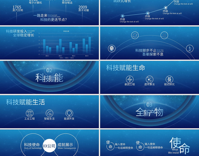 蓝色科技风格发布会宣讲会PPT模板