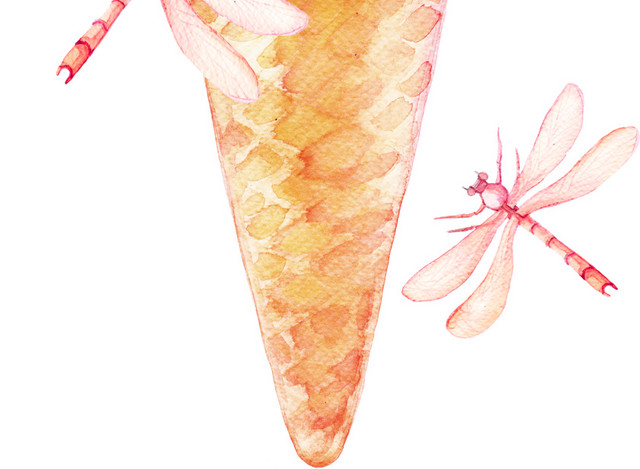 彩色手绘冰激凌水彩插画