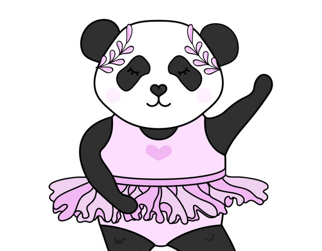 彩色卡通芭蕾舞熊猫插画素材