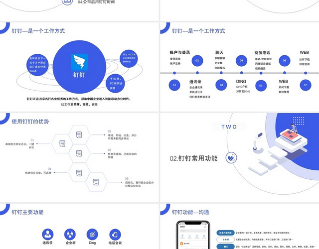蓝色简洁商务扁平风钉钉软件培训指南PPT模板