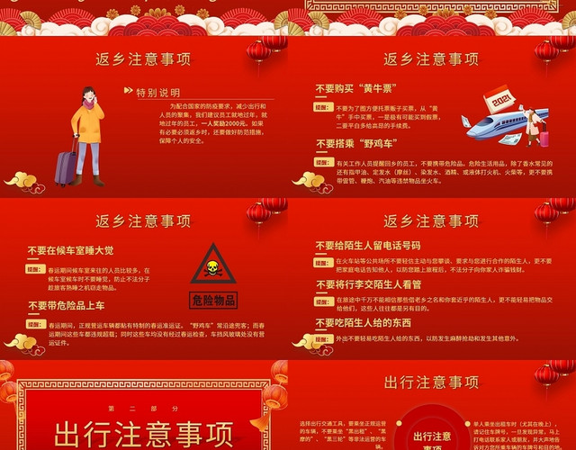 红色中国风春节安全注意事项PPT模板