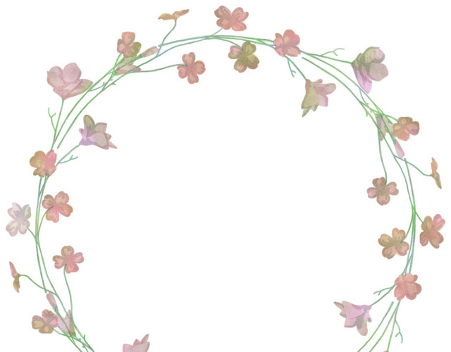 彩色手绘植物花环水彩插画