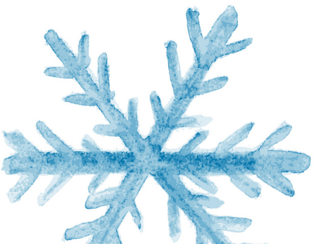蓝色手绘雪花水彩插画
