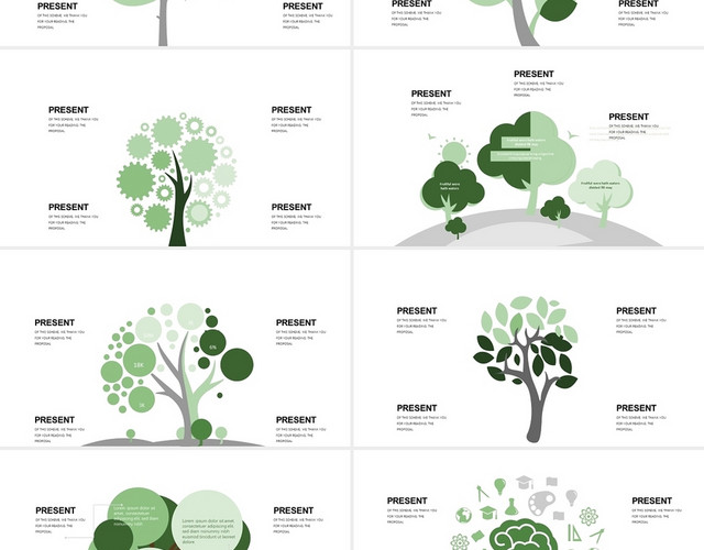 绿色商务简约通用树状图PPT模板