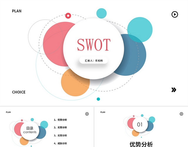 彩色简约风SWOTPPT模板