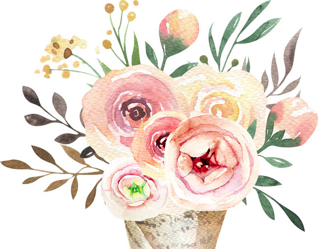 水彩花束素材