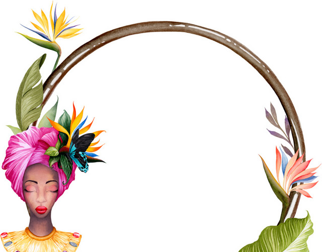 包头女郎花叶点缀圆框边框素材