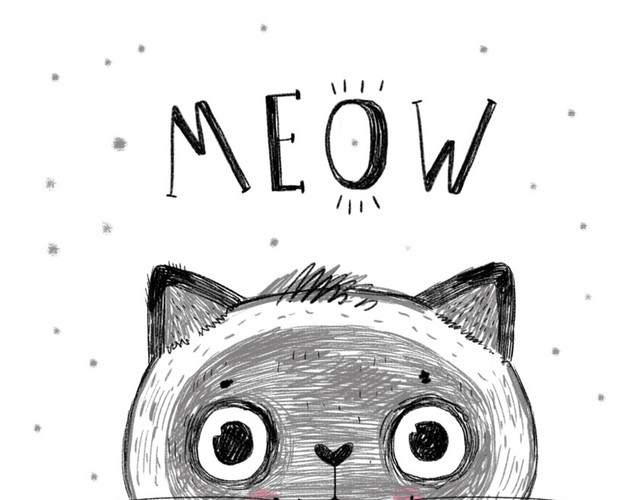 卡通黑色手绘小猫素材