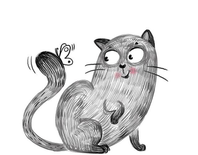 黑色手绘小猫素材