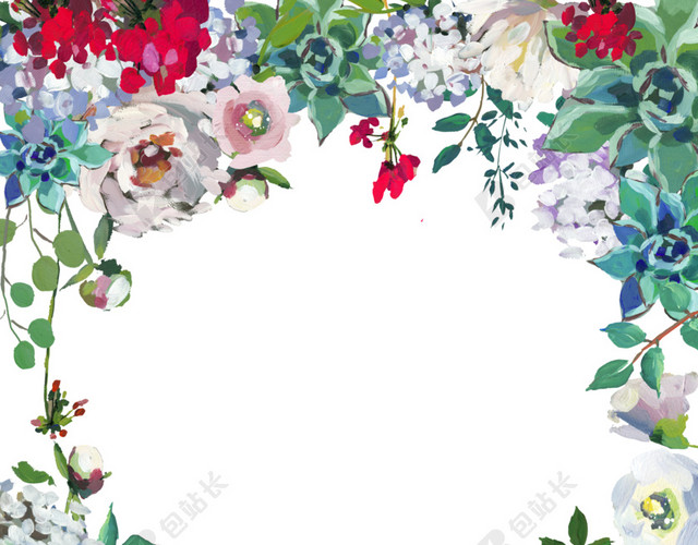 彩色手绘植物花朵水彩插画背景素材
