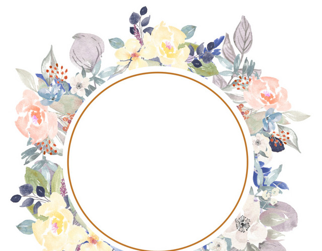 彩色手绘植物花环水彩插画