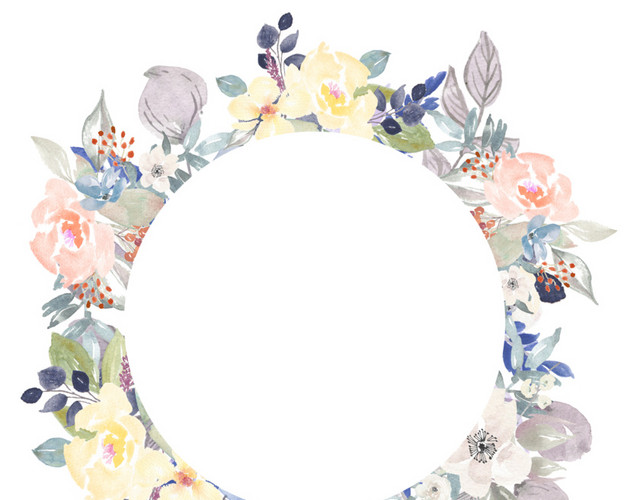 彩色手绘植物花环水彩插画