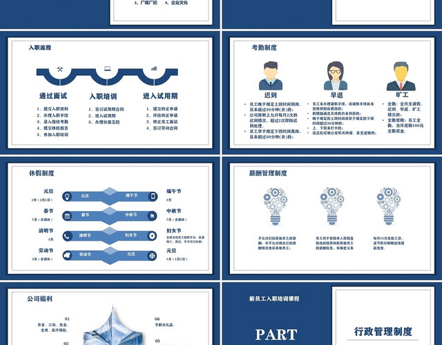 蓝色简约商务新员工入职培训课程人事行政管理制度培训PPT模板