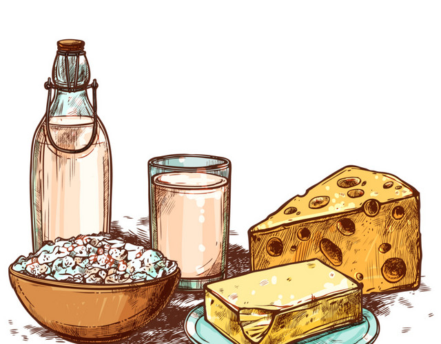 彩色手绘卡通奶制品插画素材