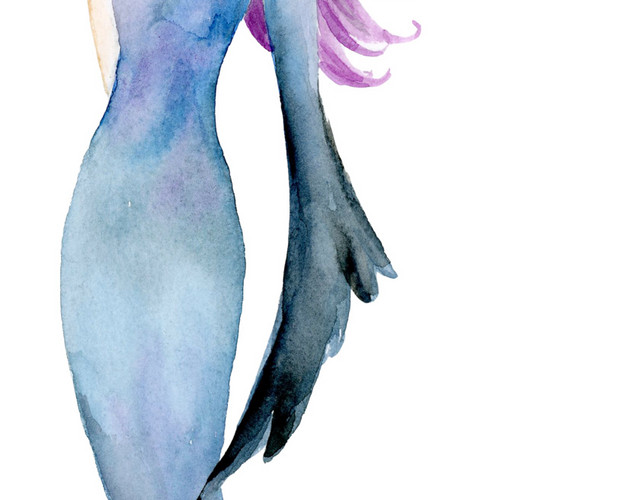 彩色手绘巫师美女水彩插画