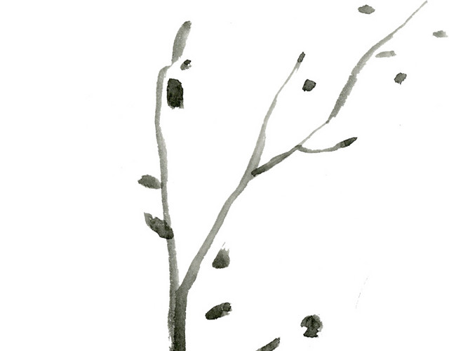 黑色植物树枝水墨画