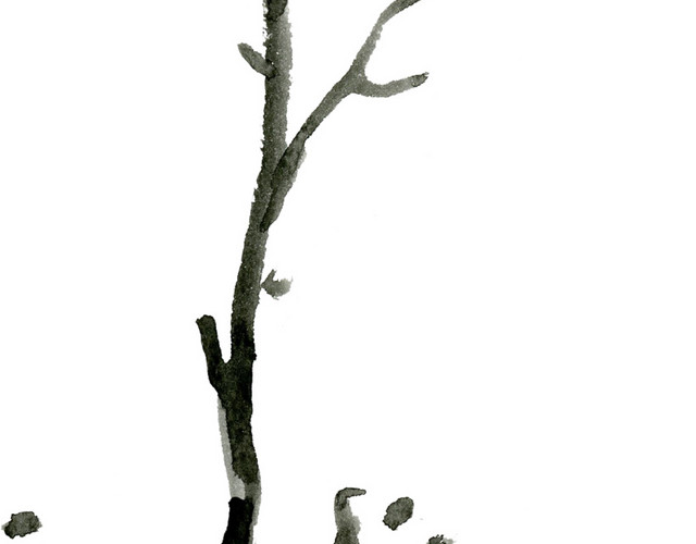 黑色植物树枝水墨画